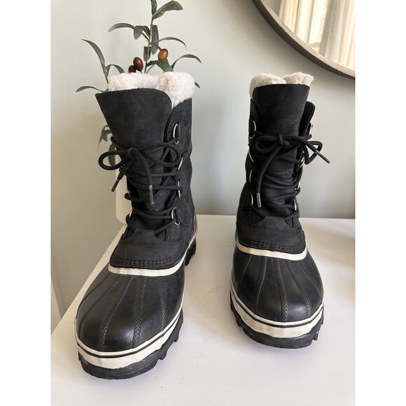 Sorel Caribou Boots 9-9.5 Men/11 Women Waterproof Snow Black NL1005-011 Sherpa main image 6